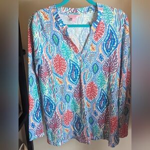 Lilly Pulitzer Odette Tunic Top Let Minnow Multi Color